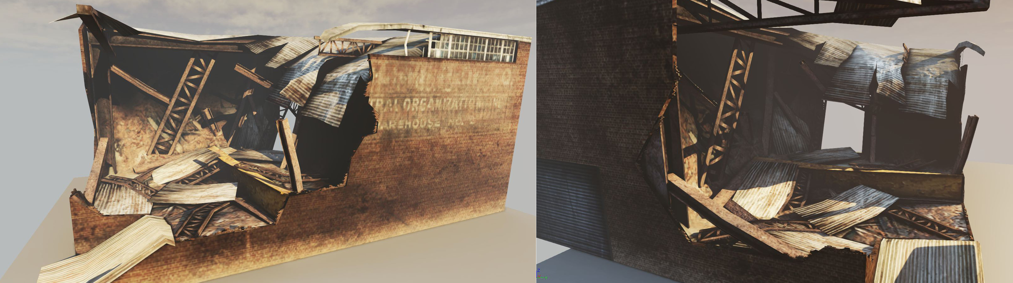 Destroyed warehouse model